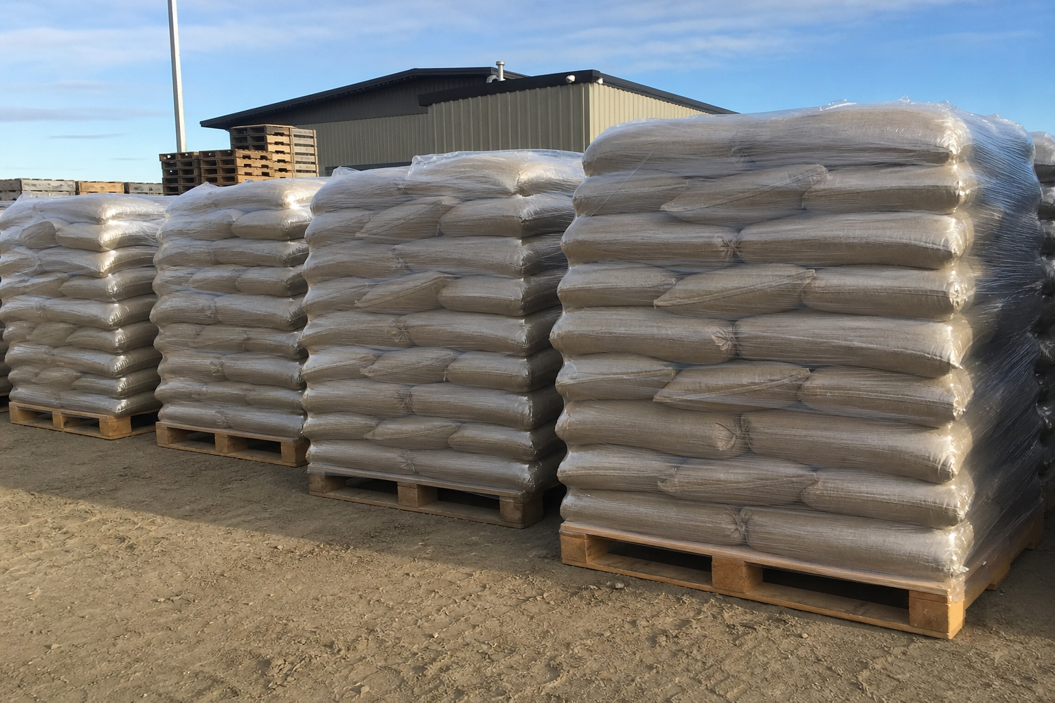 Stacked hessian sandbags beside an Edmonton apartment building entrance