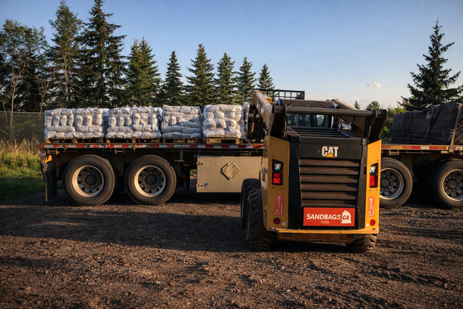 Pallet quantities of sandbags prepared for an order